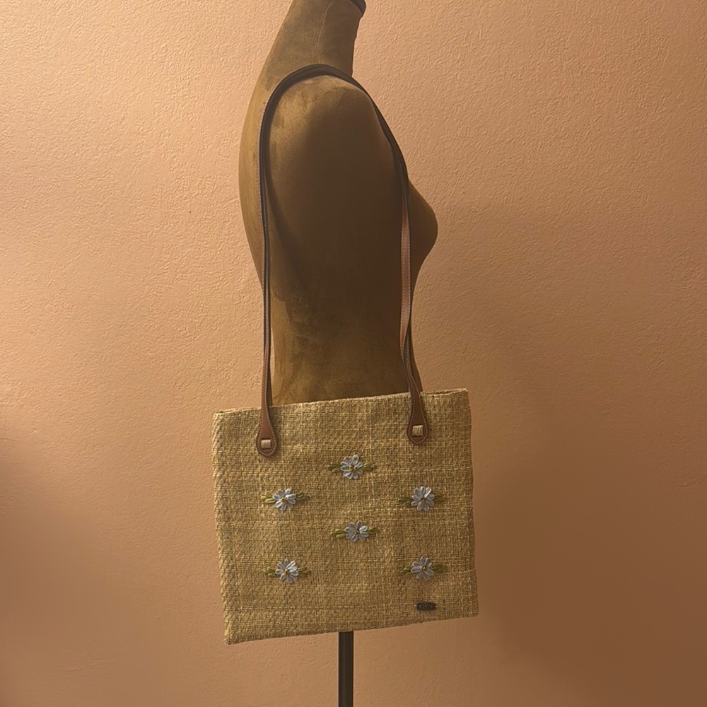 NWOT Elegant Handmade Vintage Raffia Floral Tote Bag